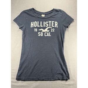 Hollister Cap Sleeve Graphic Tee Shirt Womens M navy Blue 100% Cotton
